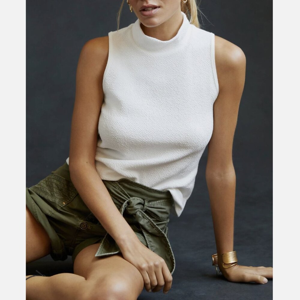 Anthropologie Maeve White Structured Mock Neck Top